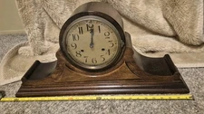 Antique LARGE Humpback Mantle clock Wood Case has Key, For Parts Repair NICE