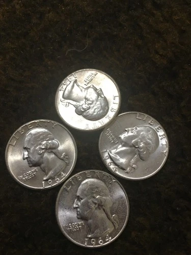 ( 4 )   1964 Philadelphia  Mint Silver Washington Quarters  from Bank Roll