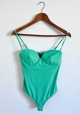 Express Body Contour Women  s Green Solid Opaque Bodysuit S Adjustable Strap