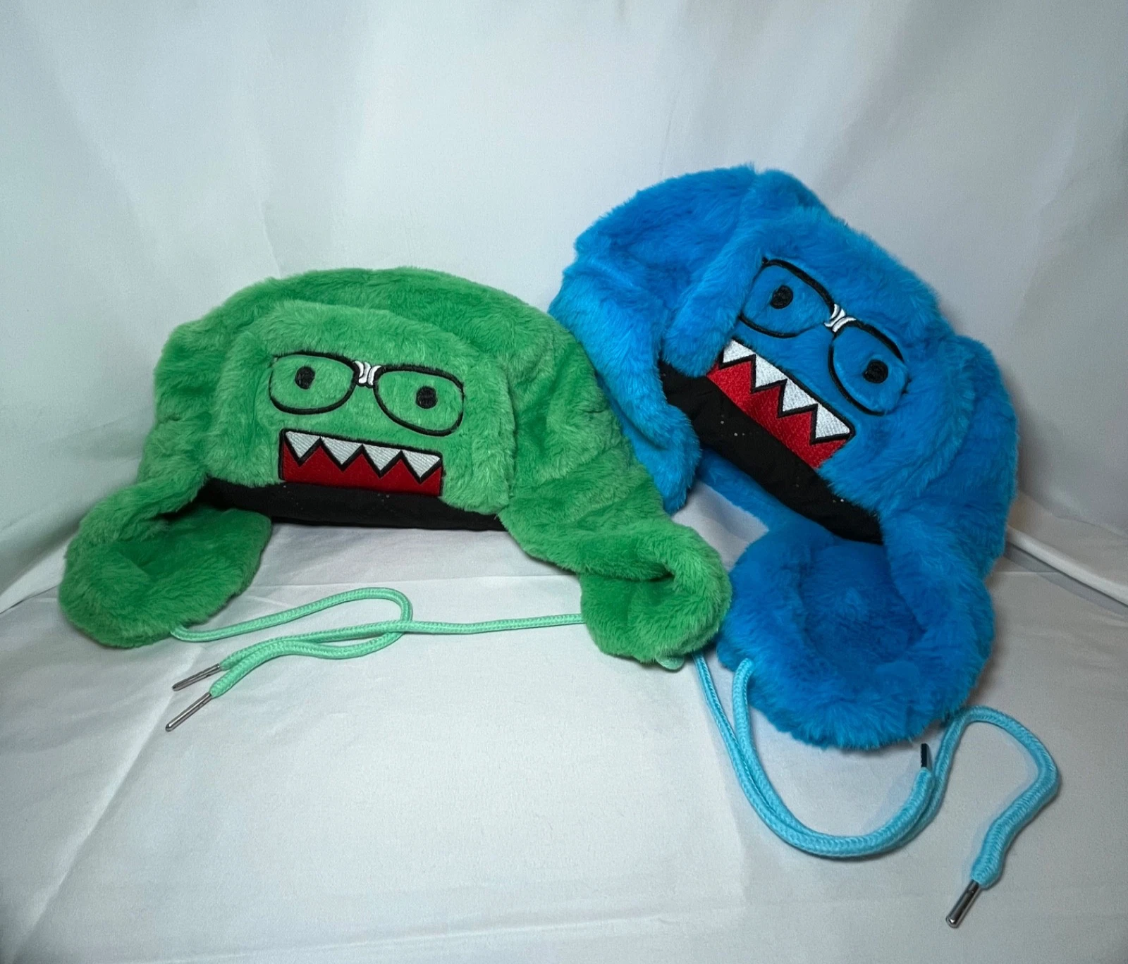 DOMO Kun Green soft Ushanka/trapper Hat beanie cartoon Y2K embroidered character
