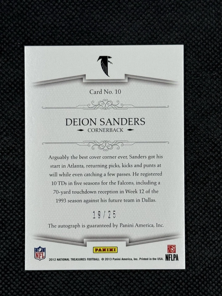 National Treasures NFL Greatest Signatures 2012 automático Deion Sanders/25 Foto 2 de 2