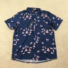 William Murray Short Sleeve Button Down Shirt Mens Large Navy Blue Llamas