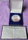 1999 American Eagle 1 Oz Silver Dollar Colorized Walking Liberty COA + Box
