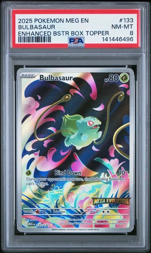 2025 Pokemon Meg EN-Mega Evolution Bulbasaur Enhanced Bstr Box Topper PSA 8 #133