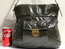 Marc Jacobs Made in Italy Olive Green Crinkle Patent Leather Shoulder Bag   #160