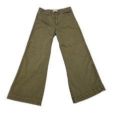 OAT New York Jeans Womens 8/29 Green Olive Wide Leg Cropped High Rise Denim