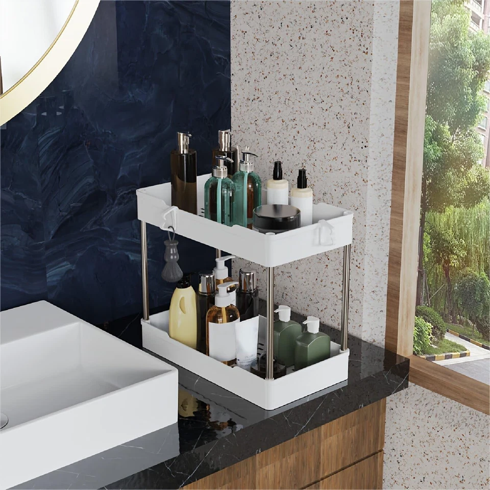 Paquete de 3 organizadores y almacenamiento debajo del fregadero, organizador de gabinete de baño de 2 niveles nuevo Foto 4 de 4