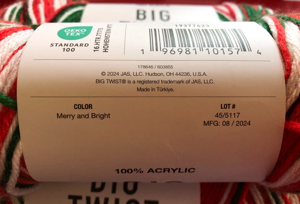 Lot Of 3-BIG TWIST VALUE- MERRY AND BRIGHT-DISCONTINUED CHRISTMAS YARN - Image 3 of 4