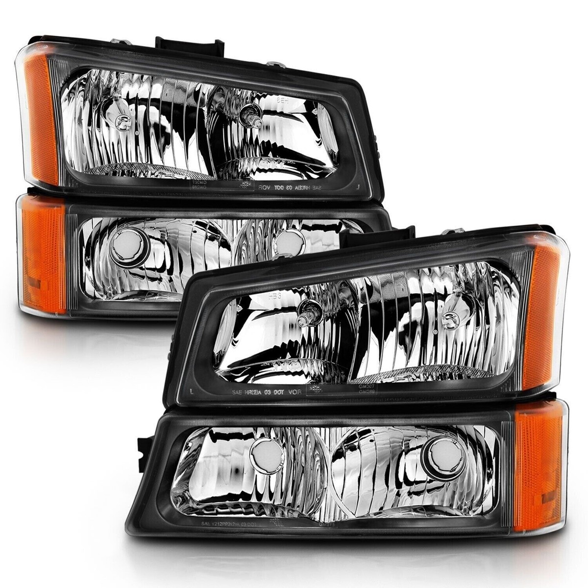ANZO 111452 Crystal Headlight W/Signal Light Black 4pc for