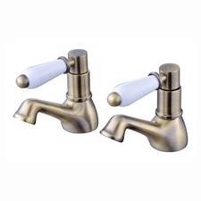 Pillar Basin Taps Hot & Cold Downton Antique Brass Solid Brass ENKI BT0806