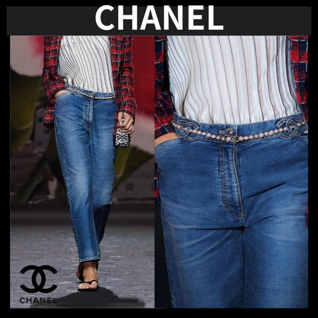 【エレガントな一品♪】CHANEL ジーンズ NWT CHANEL Blue Denim CC Logo Jeans F 42/US 10 | eBay