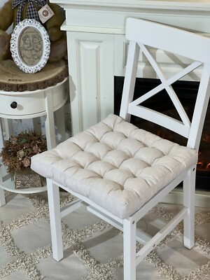 Off white square cushion for chair Seat pad with ties for stool