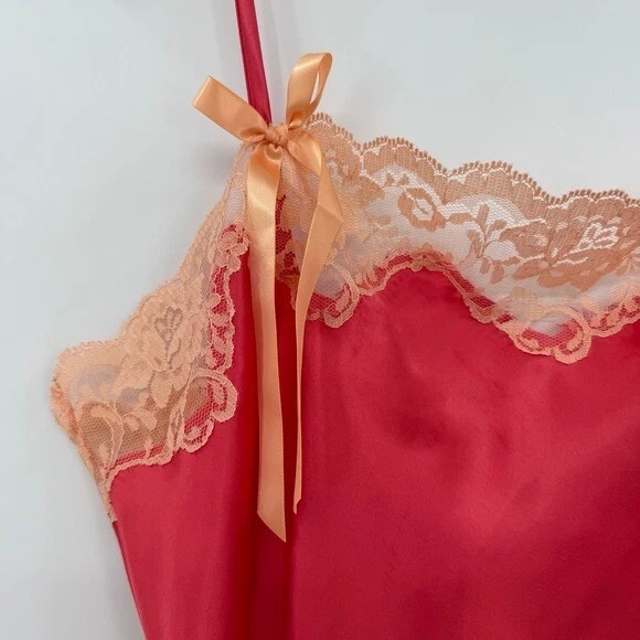 Vestido sin Mangas Vintage Victorias Secret Para Mujer Grande Rosa Melocotón Mini Cami Encaje Y2K Foto 3 de 4