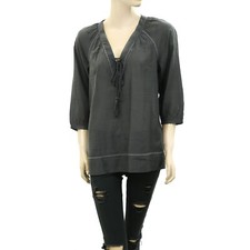 Odd Molly Anthropologie Thread Embroidered Tunic Top V Neck Dark Gray S-1 266364