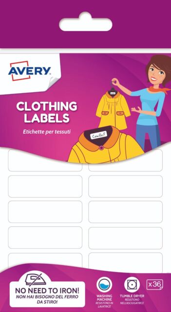 Avery Clothing Name Labels for Handwriting ETVET36.UK Box of 36 | 45x13mm White