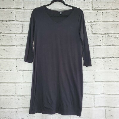 Eileen Fisher System Fine Jersey Easy Strerch Dress Womens Small Black Tencel