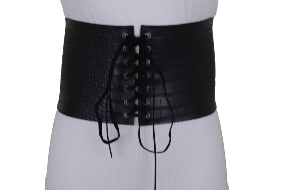 Women Black Corset Western Stylish Look Fashion Belt Faux Crocodile Leather M - Image 2 of 4