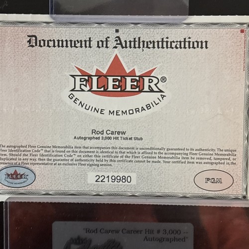 Rod Carew Autographed 3000 Hit Ticket Fleer w/ 3000 Hit Inscription Twins - Picture 4 of 5