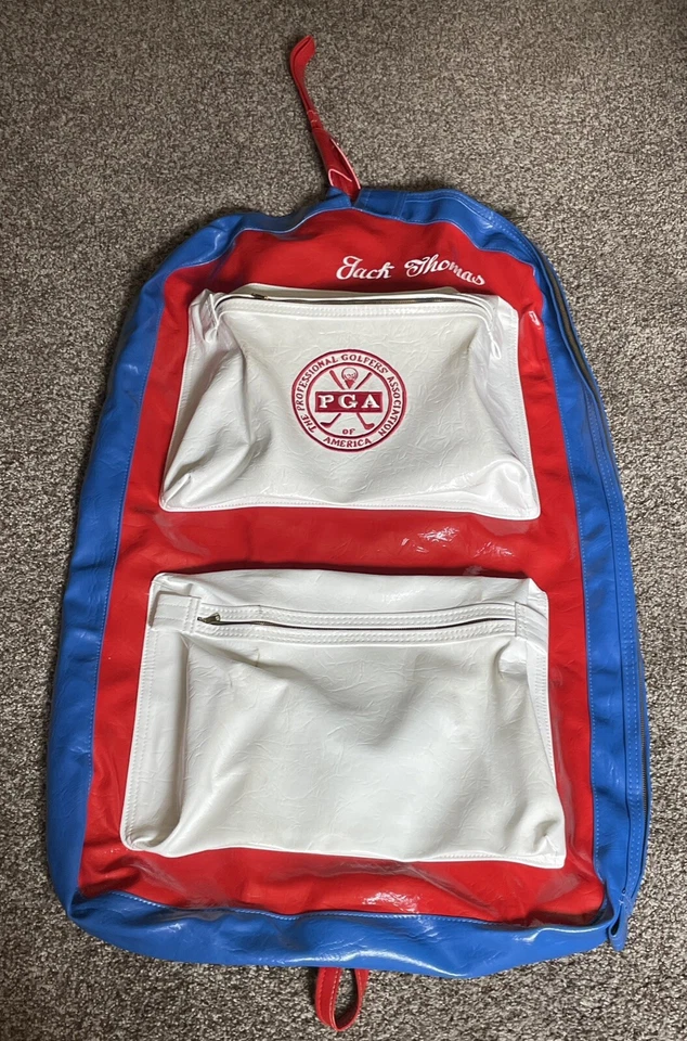Maleta de equipaje de mano vintage de vinilo PGA Golf lado blando roja blanca azul EE. UU. Foto 3 de 4