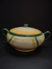 Vintage Vernonware Gingham CASSEROLE/SOUP TUREEN/DISH & LID w/Handles Green...
