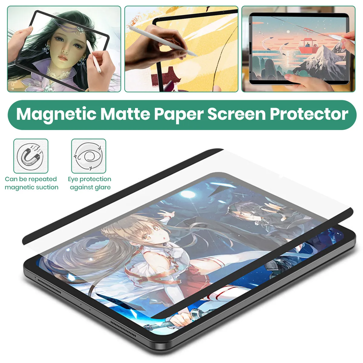Magnetic Like Paper Removable Matte Screen Protector for iPad 7 8 9th  Generation
