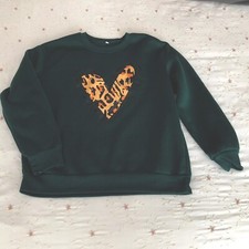 SHIEN GREEN SWEATSHIRT Size M. WITH HEART MOTIVE PIT- PIT 23  