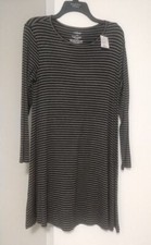 NEW! West Loop Women's Long Sleeve Dress, LARGE L Size, Black & Grey Stripes