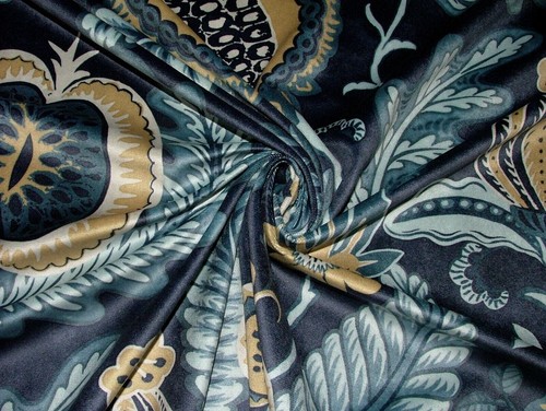 Arts And Crafts Pomegranate Navy Blue Velvet Fabric Curtain Upholstery Cushion - Picture 14 of 14