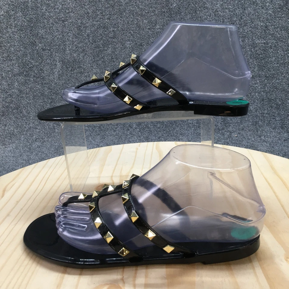 Sandalias Tahari para mujer 8 tanga púrpura puntera negra tachonadas cómodas informales NUEVAS Foto 2 de 4