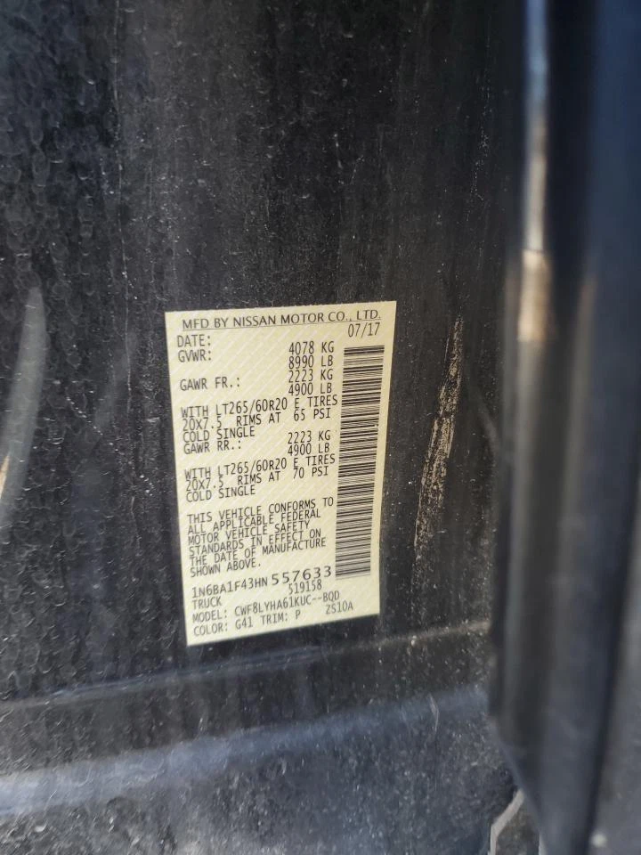 Used Front Left Door Interior Trim Panel fits: 2017 Nissan Titan xd  Grade A - Image 4 of 4