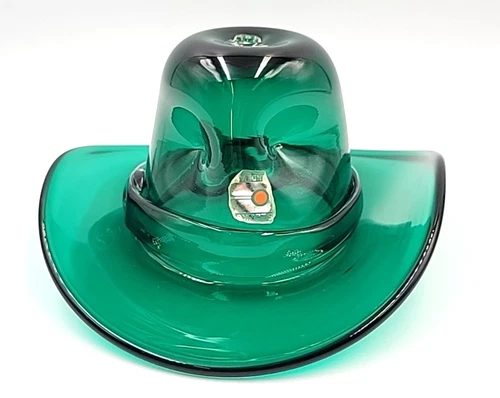 Vintage Blenko Glass #8523 Emerald Green Cowboy Hat Candy Dish/Vase