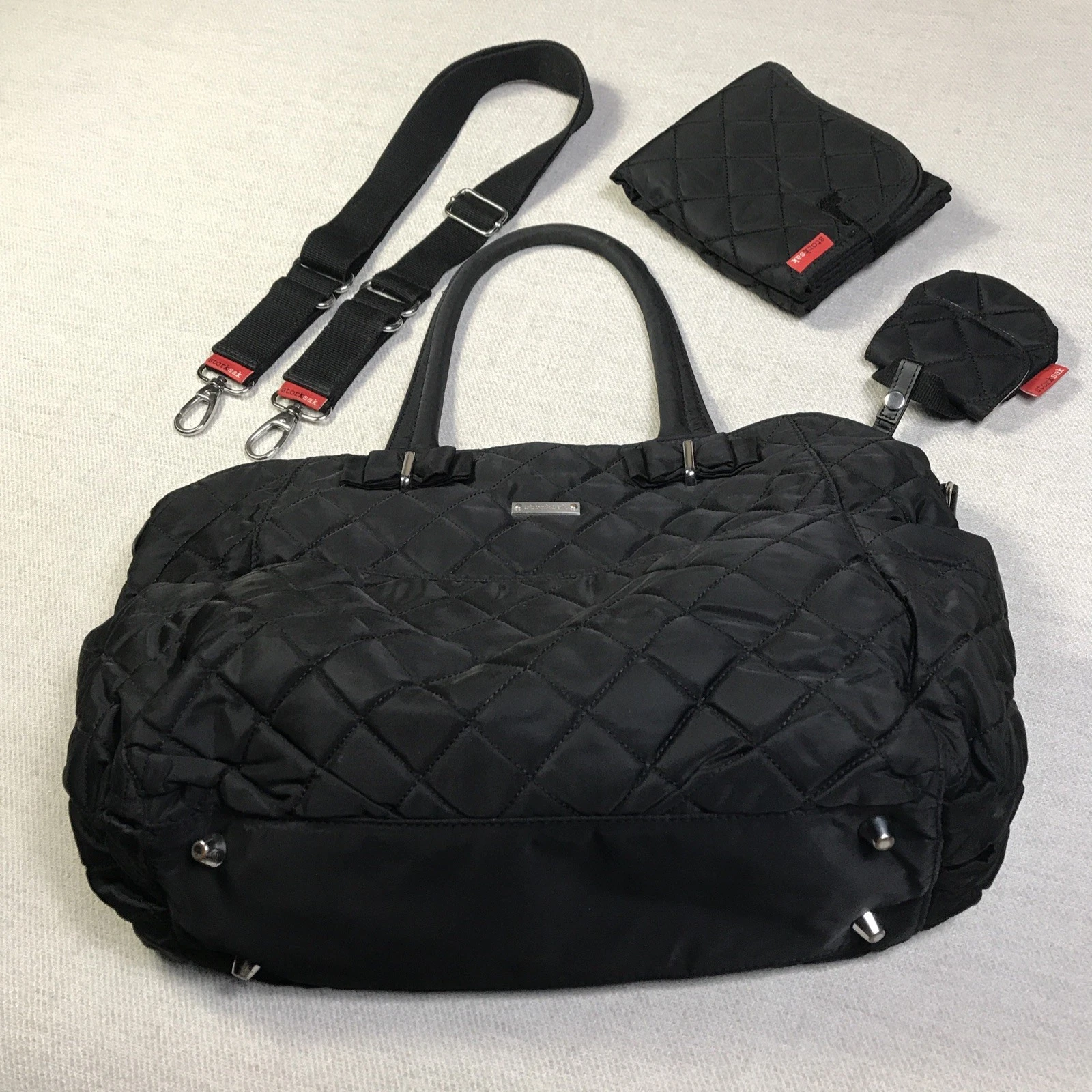 STORKSAK Bobby Quilted Diaper Tote Bag Changing Pad, Sm Bag & Shoulder Strap
