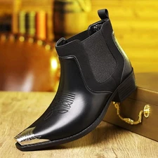 Men's Chelsea Boots Elastic Side Ankle Boots Metal Toe Cap Dress Boots for Daily