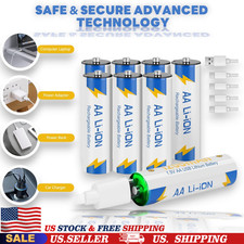 8 Pack Lithium Batteries AA Rechargeable, 1.5V 1200mAh USB-C Fast Charging, USA