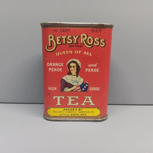 Vintage Betsy Ross Tea Tin Advertising Antique Small Container Cardboard Body