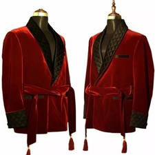 Vintage Velvet Men Suit Smoking Jacket Custom Evening Coat Classic Man Blazer