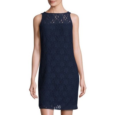 Michael Kors NWT Lace Shift Dress Navy Blue Floral Design Size 6