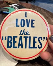 FREE SHIP! RARE! Vintage I Love The Beatles Button Pin Big 3.5"