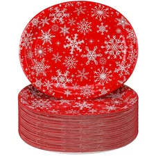 100 Count Christmas Oval Paper Plates Platter Bulk 10" x 12.5" Large Disposab...