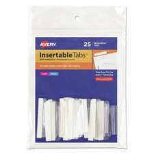 Avery 16230 1.5" Wide 1/5-Cut Insertable Index Tabs - Clear (25/PK) New