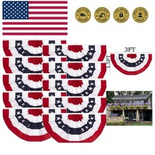 1.5x3 Ft American Bunting Flag outdoor - Half Fan Banner Pleated Patriotic Po...