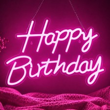 Happy Birthday Neon Sign for Backdrop, LED Happy Birthday Light Up Sign, Dimm...