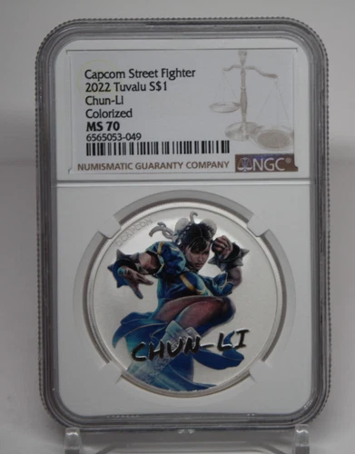 NGC MS70 2022 Tuvalu Capcom Street Fighter Chun-Li Colorized 1oz Silver [085GRA]