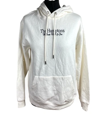 H&M Cotton Hoodie Jumper Women's UK Size XS The Hamptons Embroidered Logo Ivory - Image 1 of 4