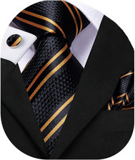 Mens Paisley Floral Silk Tie for Men Striped Necktie and Pocket Square Cufflinks