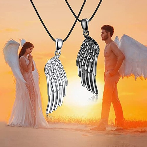2 Pcs/Set Angel Couple Necklace Clavicle Chain Jewelry Gift for Girls Boys - Picture 5 of 8
