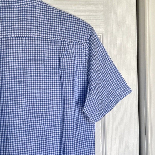 New Mens Linen Shirt Blue Plaid Small Short Sleeve Slim Casual Shirt - Picture 7 of 12
