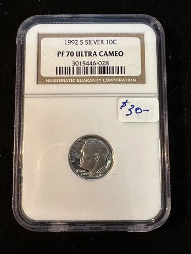 1992 S ROOSEVELT DIME NGC PF 70 ULTRA CAMEO SILVER 028