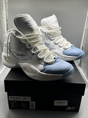    VNDS Reebok Question Mid White Light Blue Yellow Allen Iverson Size 13 