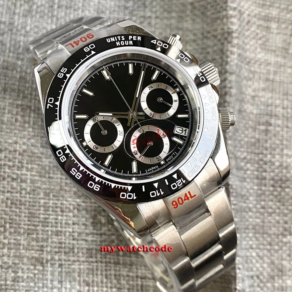 39mm Bliger Black Dial Sapphire Glass VK63 full Chronograph quartz mens watch - Image 3 of 4